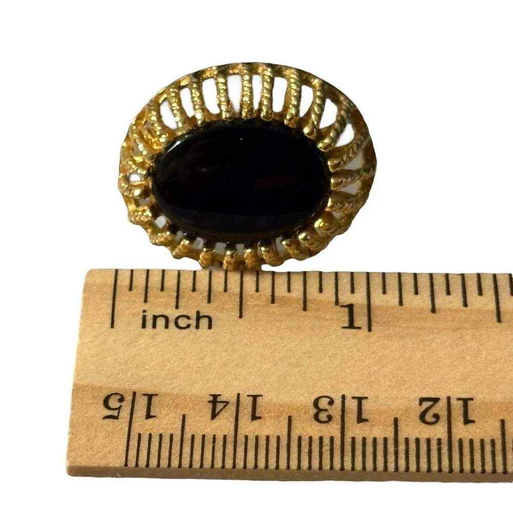 Vintage Destino Cufflinks‎ Black Center Gold Tone Oval Open Work Dome Design MCM